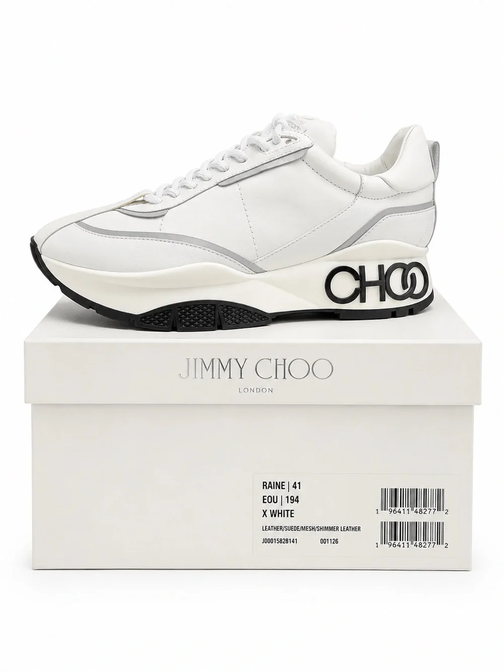 Jimmy Choo White Leather Men's Sneaker‎ with Black Logo Heel